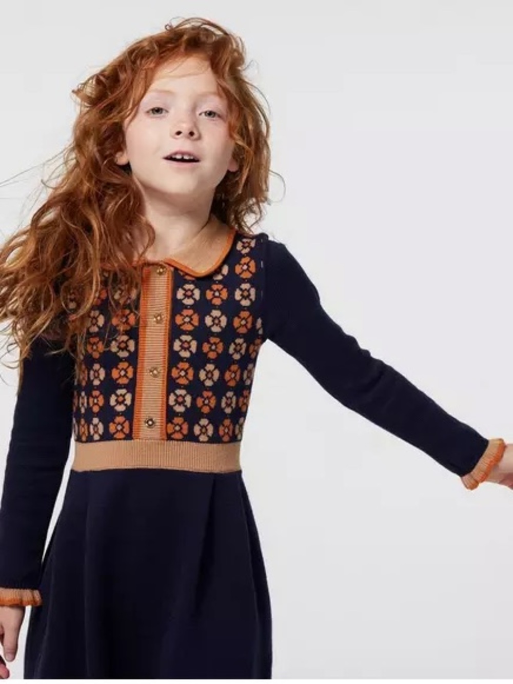Janie and Jack Navy and Rust Floral Knit Dress